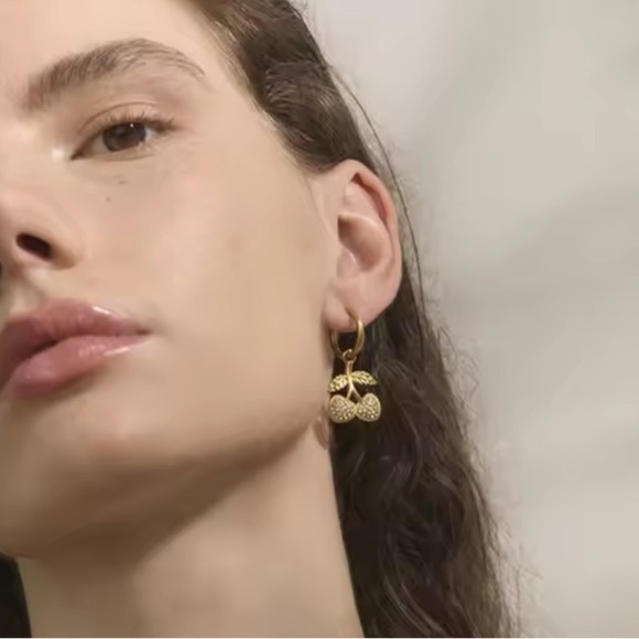 NEW NWT 2025 Gold Cherry Earrings with Crystals - Picture 7 of 8